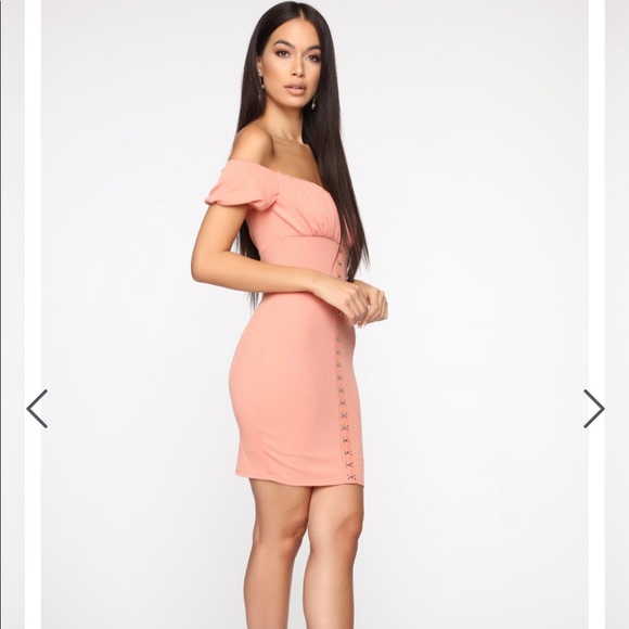 Peach off Shoulder Dress - Picture 3 of 11